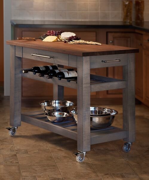 Metro Mobile Kitchen Island with Solid Walnut Top